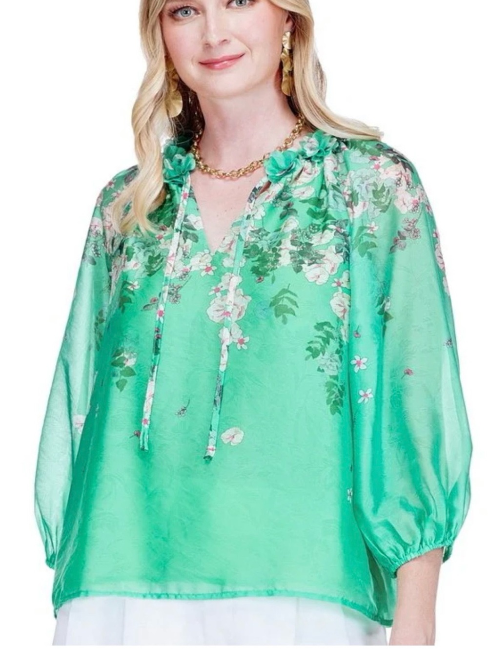 NWT! Jade Melody Tam Emerald Bloom Women's Blouse
